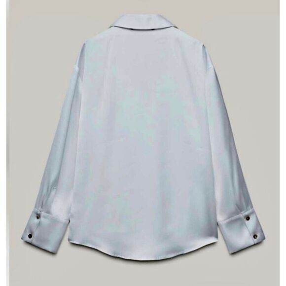 ZARA Satin Silky Effect Lapel Blouse - Picture 4 of 8
